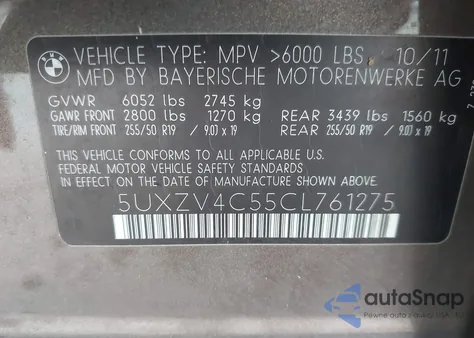 2012 BMW X5 xDrive35I/xDrive35I Premium/xDrive35I Sport Activity from USA, damaged, VIN 5UXZV4C55CL761275